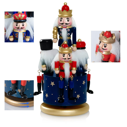 Wagevedex Nutcracker Christmas Decorations of Music Box - Wooden Nutcracker Figures Christmas Ornaments Gifts for Indoor Outdoor Holiday Home Table Party Xmas Decor (Blue)