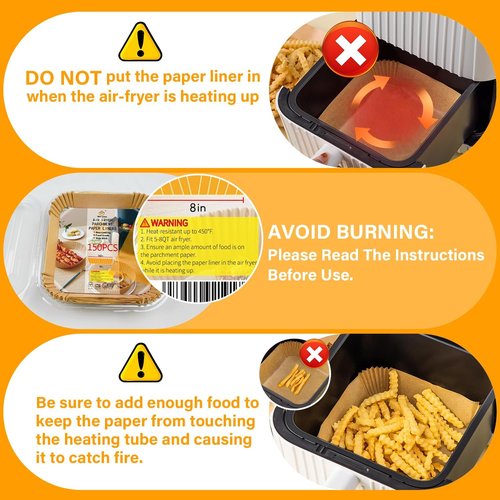 Air Fryer Liners Disposable 150Pcs, 8" Square Parchment Paper Liner for Air Fryer, Baking, Roasting and Microwave, Non-Stick Airfyer Liners Accessories