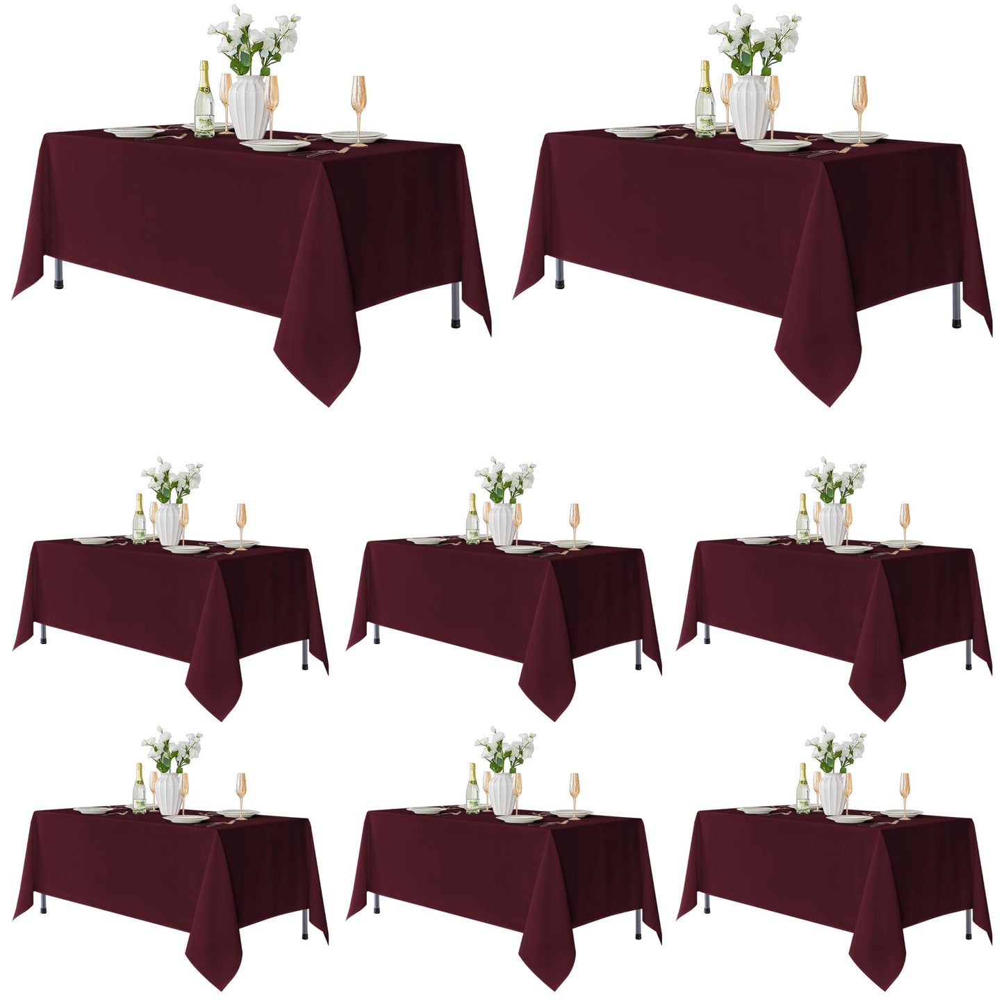 Fitable 8 Pack Table Cloth Rectangle Table: Stain and Wrinkle Resistant Tablecloth Rectangular, Washable Polyester Tablecloths for Wedding Party Dining Banquet Event Catering(Burgundy, 70x108 Inch)