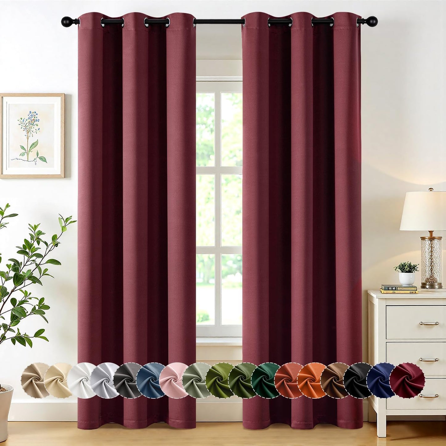 MIULEE Burgundy Red Blackout Curtains - Thermal Insulated Drapes for Bedroom & Living Room | 72 Inches Long, 2 Panels