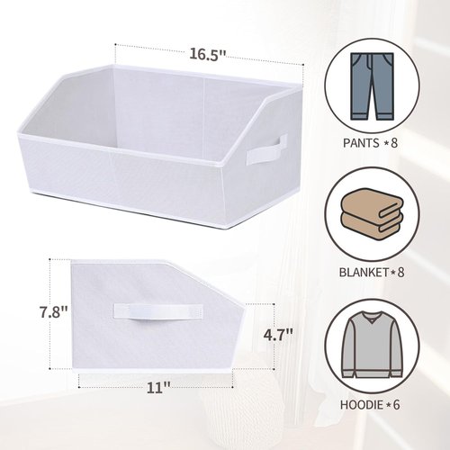 Homsorout Decorative Closet Baskets - Trapezoid Storage Bins with Handles, 10-Pack, White