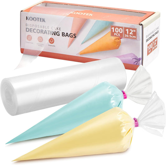 Kootek 12" Disposable Piping Bags - 100 Thick Anti-Burst Icing & Cake Decorating Bags