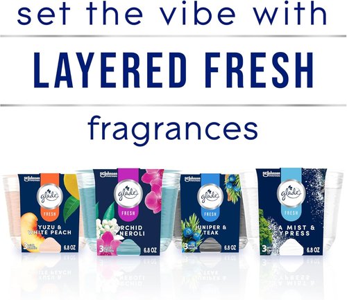 Glade 3-Wick Scented Candle Jar - Sea Mist & Cypress | Essential Oil Infused Air Freshener, 6.8 Oz, 3 Count