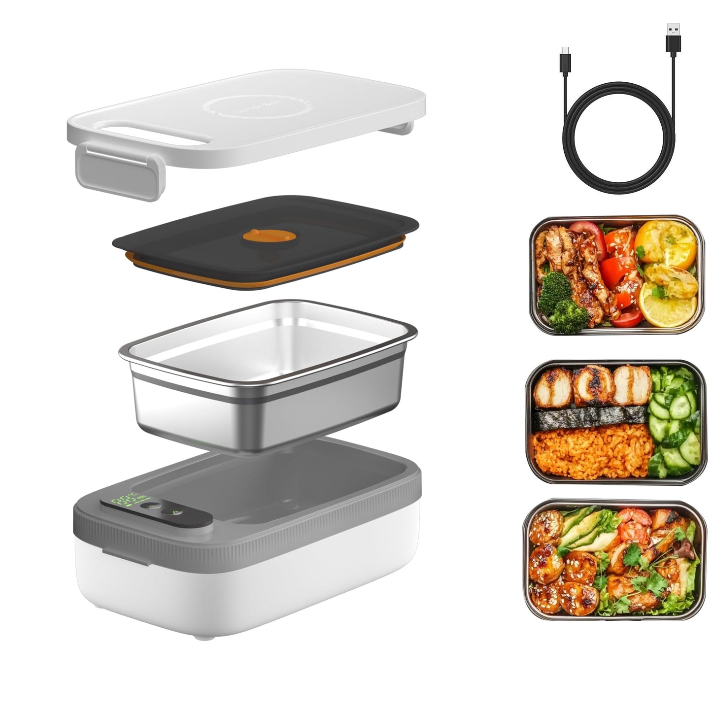 Portable Wireless Electric Heated Lunch Box for Men,Heating Food Warmer Lunch Box,Rechargeable 14000 mAh Battery,4.2 Cups Capcity Inner Food Warmer Container,Lunchbox for Travel,Outdoor,Picnic,Office