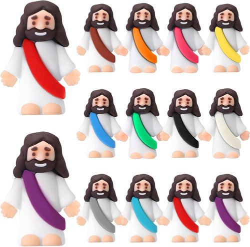 Bememo 12 Pcs Little Jesus Love You Figures - Vibrant Rubber Easter Party Favors for Baptism & Sunday School