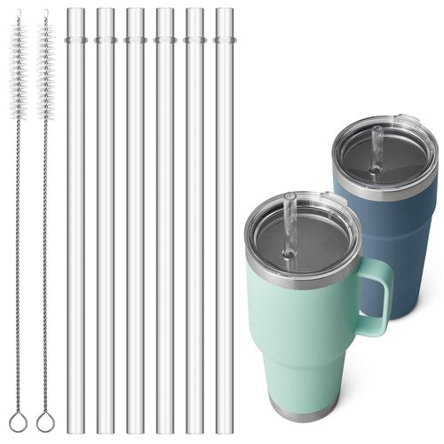 Bluwing Straws for YETI, 6 Pcs Reusable Tumbler Clear Straws Replacement for YETI 25 oz, 26 oz, 35 oz, 42 oz, Tritan Drinking Straws for Smoothies, Milkshake, 2 Straw Brush
