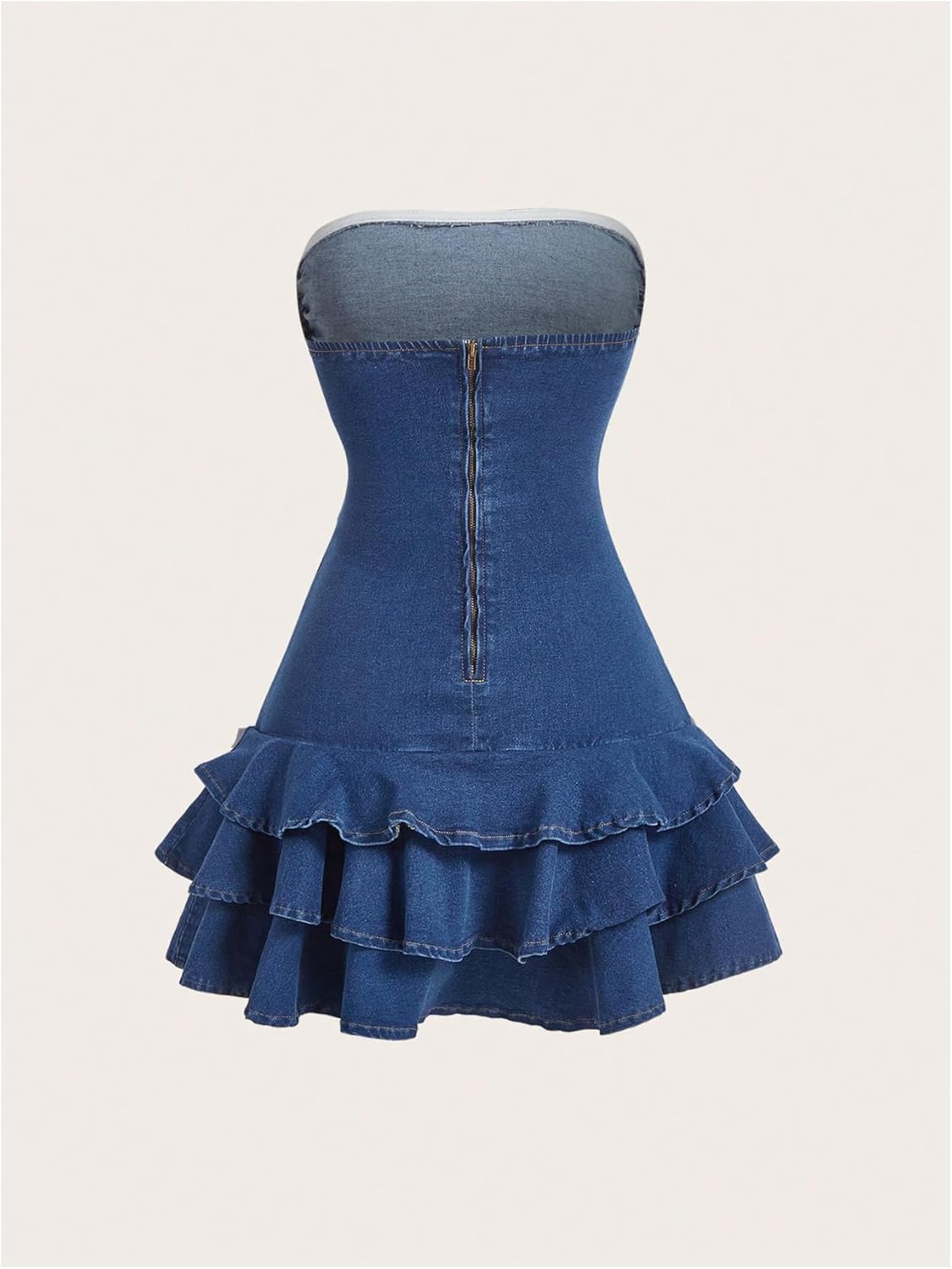 WDIRARA Women's Strapless Denim Mini Dress - Layered Ruffle A-Line Design | Stylish & Chic