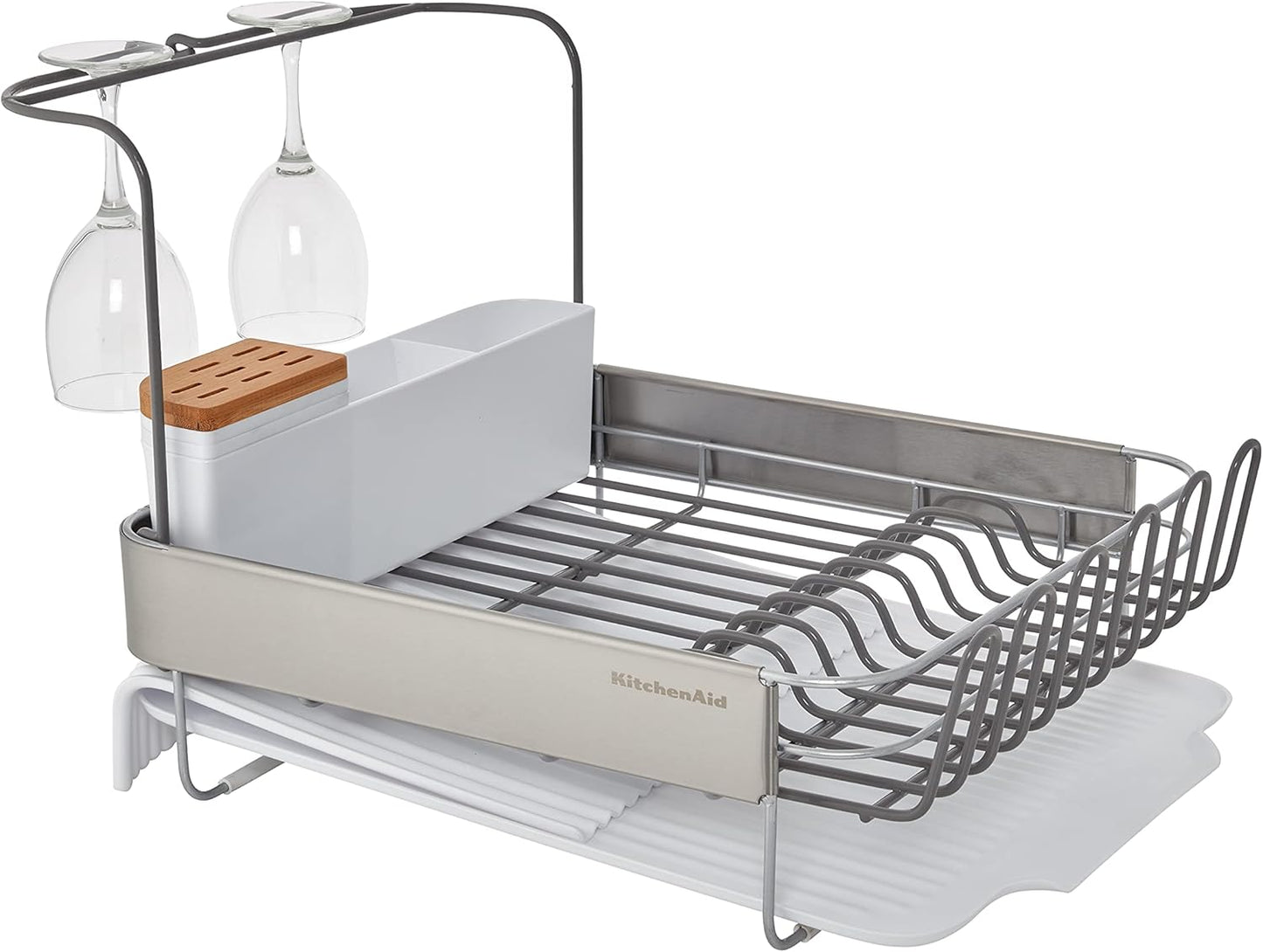 KitchenAid Expandable Dish Rack - Rust Resistant with Self-Draining Angled Drainboard | 24-Inch, White