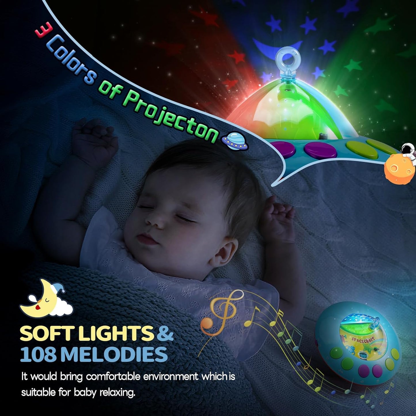 Skiennix Baby Musical Crib Mobile - Rotating Toys & Lights Projector | 108 Melodies for Newborns 0-24 Months