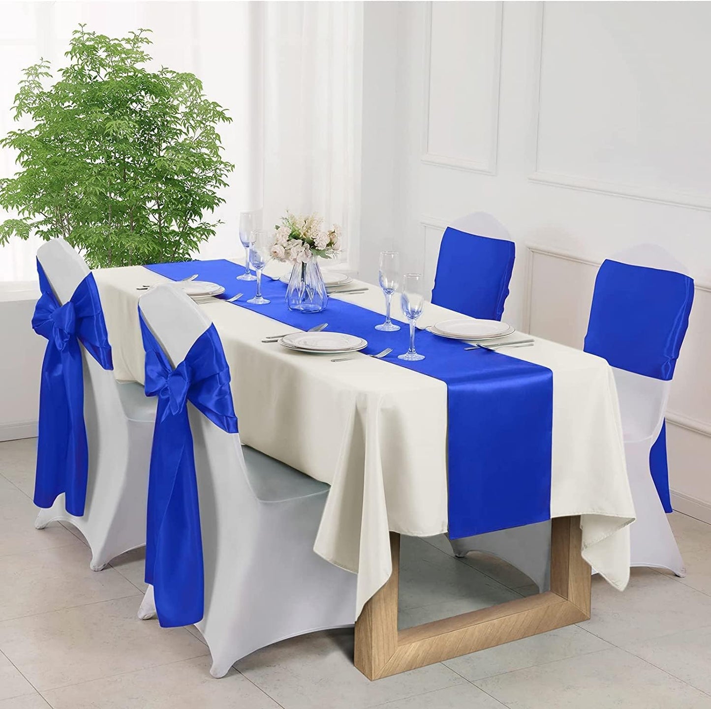 Light Blue Satin Chair Sashes 10-Pack - 7x108 Inch Adjustable Wedding & Party Bows