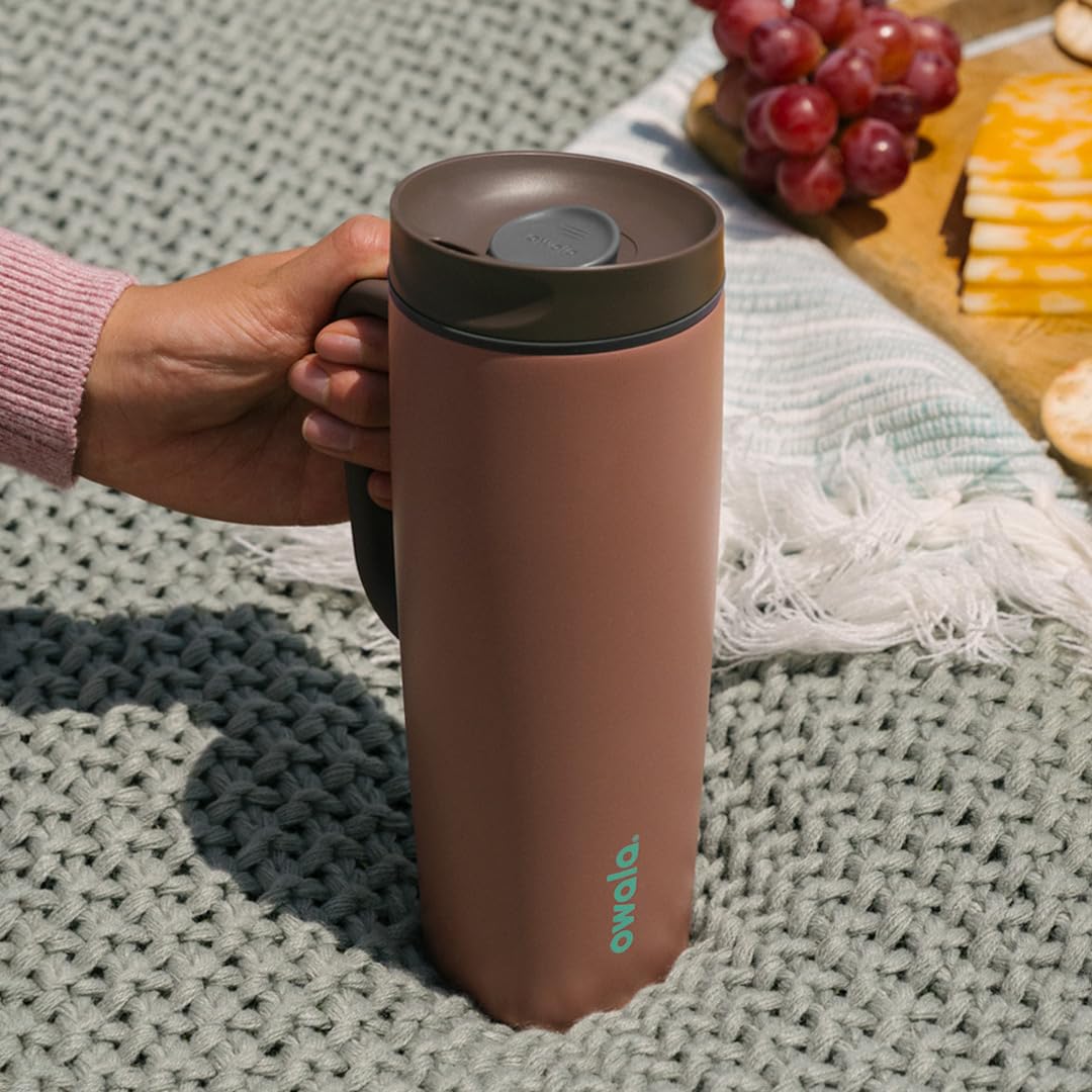 Owala SmoothSip Slider Stainless Steel Insulated Travel Mug with handle, 100% Leak Proof, For Hot and Cold Drinks, Travel Friendly with Sliding Lock Lid, 24 oz, BPA Free, Leak Proof, Pucker Up