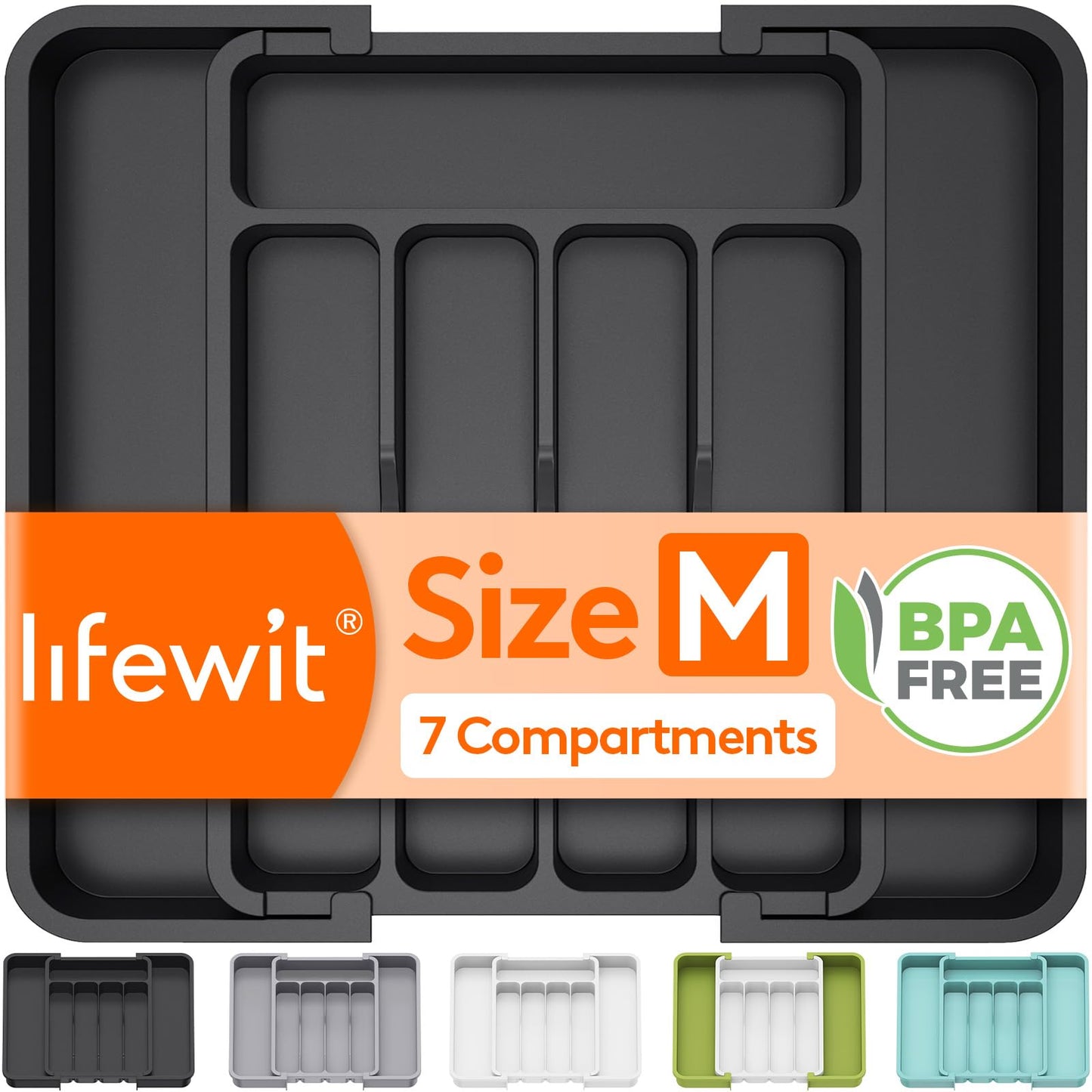 Lifewit Silverware Drawer Organizer, Expandable Utensil Tray for Kitchen, BPA Free Flatware and Cutlery Holder, Adjustable Plastic Storage for Spoons Forks Knives, 8.9-14.7 x 12.2", Gray