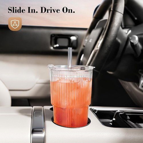 GOSCHE 20oz Glass Tumblers - Ribbed Iced Coffee Cups with Straws & Lids | Leak-Proof, Dishwasher Safe, Clear - 4 Pack