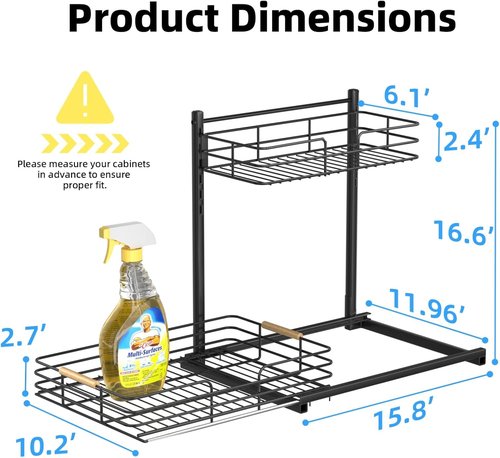 Delamu Under Sink Organizer - Height Adjustable Slide-Out Storage Shelf for Kitchen & Bathroom Cabinets