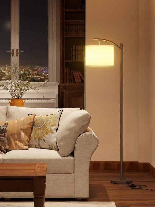 addlon Floor Lamp for Living Room with 3 Color Temperatures, Standing lamp with Linen lampshade for Bedroom, Office, Lamps with 9W LED Bulb Included - Brown with Beige Shade