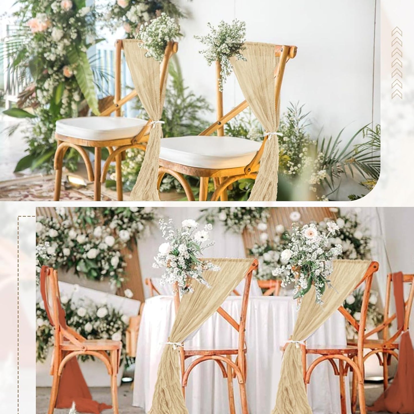 Skiennix 50 PCS Cheesecloth Chair Sashes - Elegant Beige Bows for Wedding & Event Decor