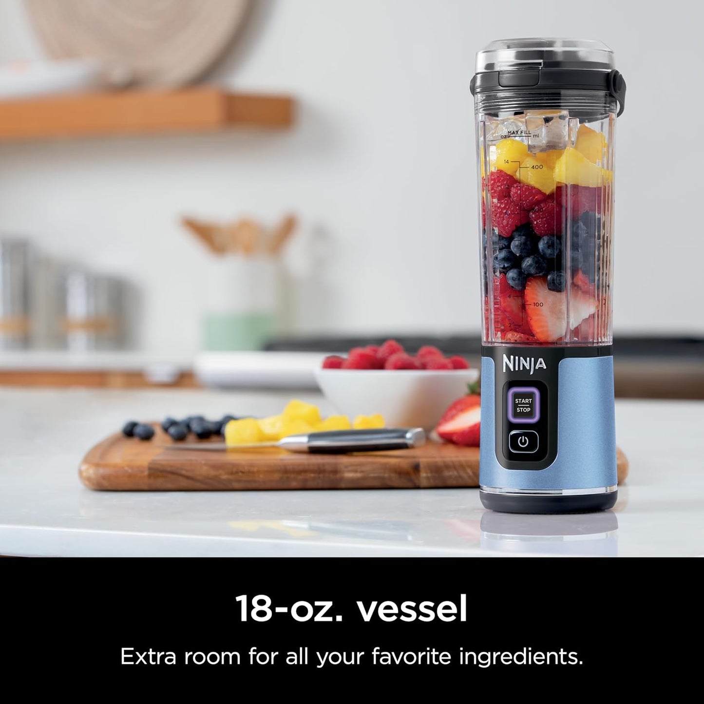 Ninja Blast Portable Blender - Cordless 18oz Personal Blender for Shakes & Smoothies | BPA-Free, Leakproof, USB-C Rechargeable, Metallic Blue