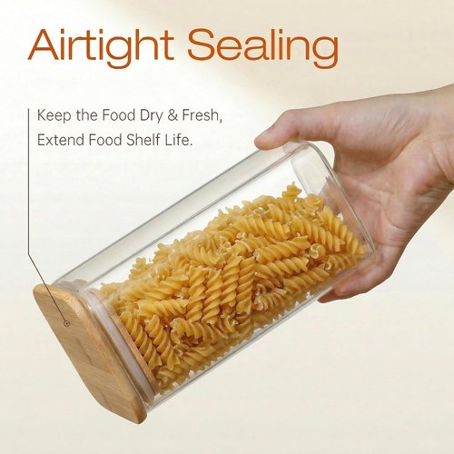 HomArtist Glass Food Storage Jars - Airtight Bamboo Lids | 53 FL OZ Set of 4 for Kitchen & Pantry