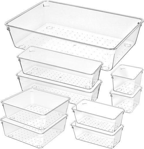 16-Pack Plastic Drawer Organizers by [Brand Name] - Versatile Non-Slip Storage Bins for Kitchen, Office & Bathroom - Clear