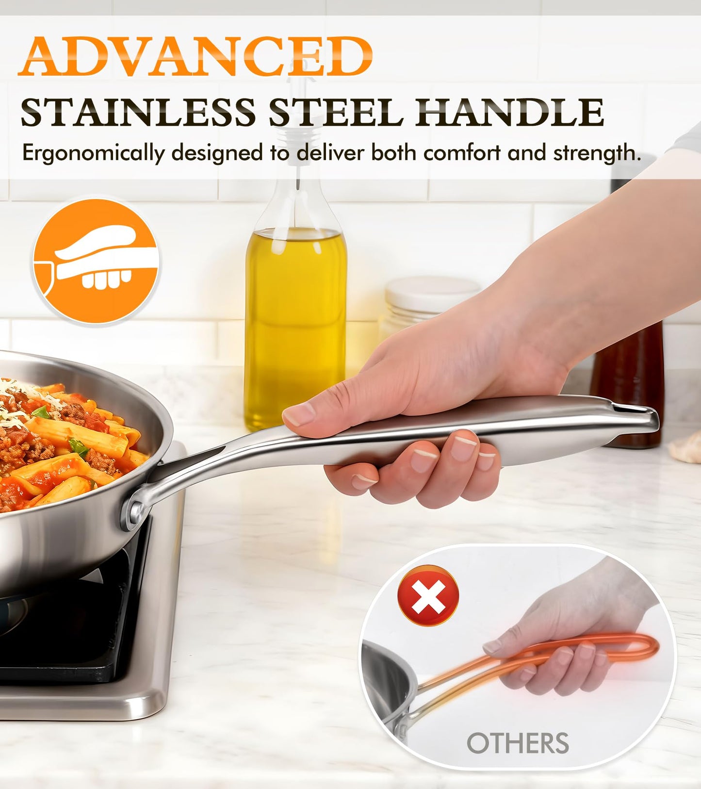 16-Piece Pots and Pans Set, Tri-Ply Stainless Steel Cookware Set with Lids, Non-toxic Kitchen Cooking Set, Dishwasher-Friendly, Induction-Ready, Even Heating, Heavy Duty, Compatible with All Cooktops