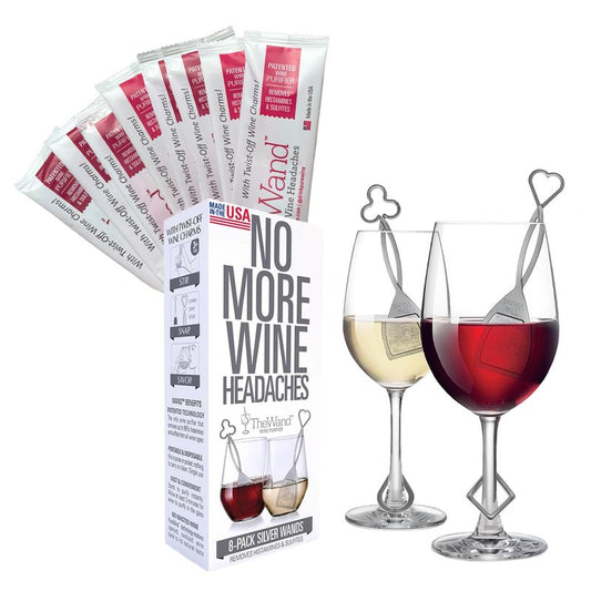 PureWine The Wand Wine Purifier - Red & White Wine Filters for Histamines & Sulfites, Sulfite Remover Sticks, Helps Allergies & Headaches, Gift Accessories for Women & Men - 8 Wands, Silver