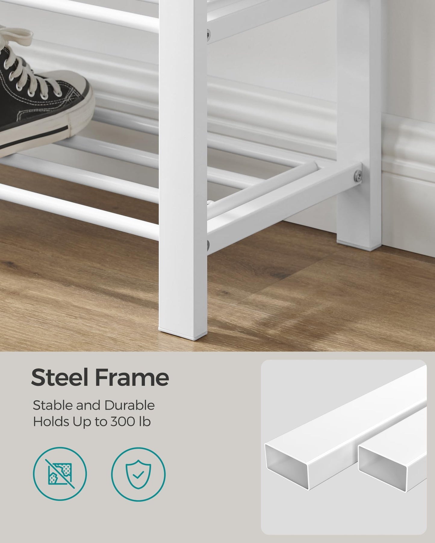 SONGMICS Shoe Bench, Storage Bench, Entryway Bench with Cushion, Shoe Shelf with Seat, Space-Saving, Modern Style, for Living Room, Bedroom, Hallway, Dark Gray and Cloud White ULBS057W01