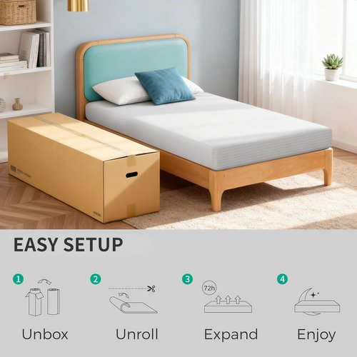 FDW 6 Inch Twin Mattress - Medium Firm Gel Memory Foam with Cooling Ventilation & Pressure Relief | White, Washable Cover