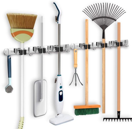 IMILLET Wall-Mounted Broom and Mop Holder - Heavy-Duty Stainless Steel Organizer for Home & Garage