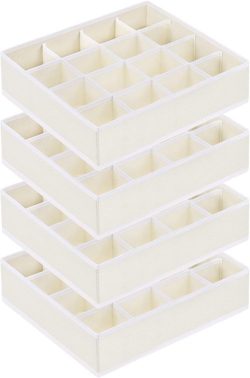 Homsorout Drawer Organizer - Large Fabric Divider for Clothing, Socks & Accessories - Beige