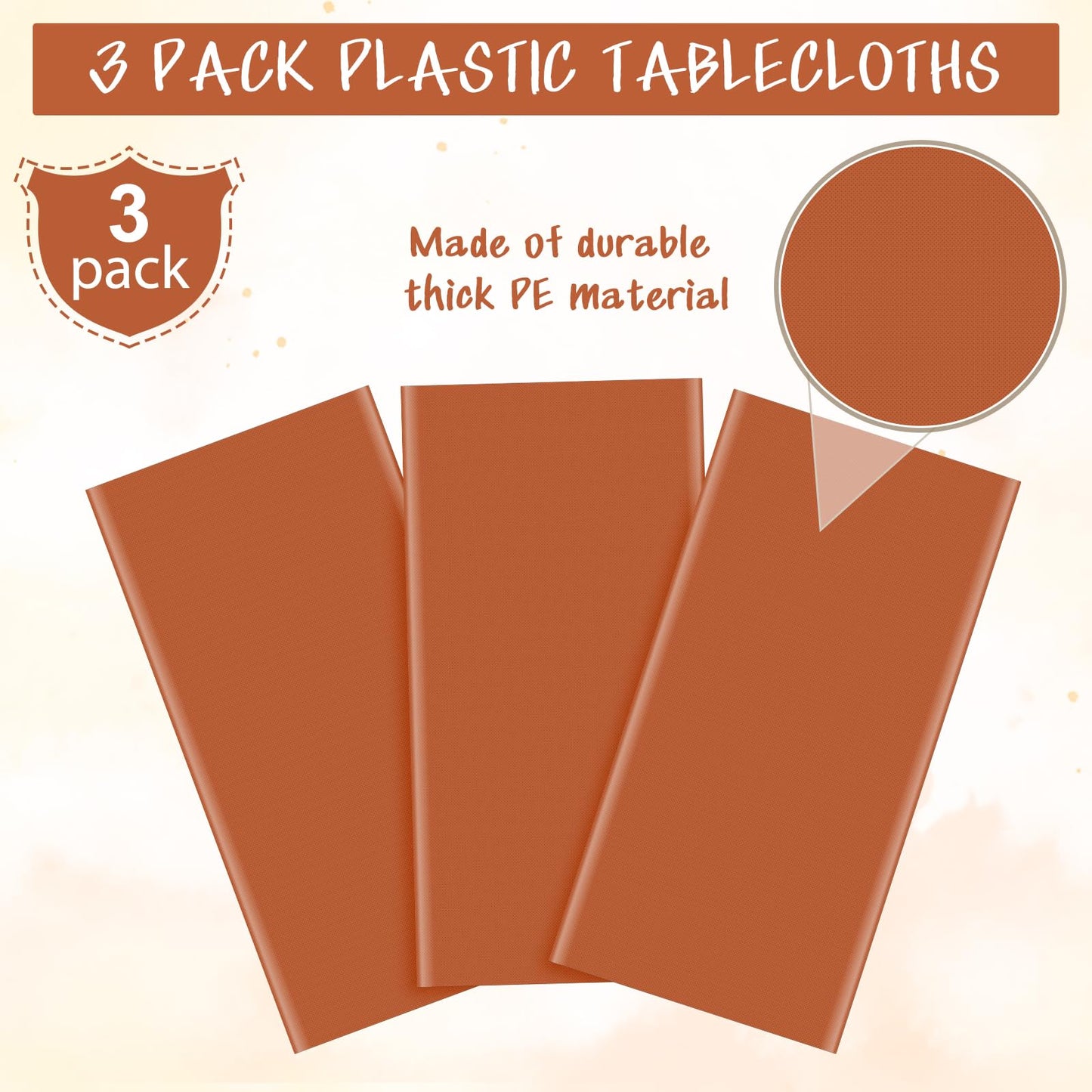 YIDAKO 3Pcs Orange Tablecloths for Rectangle Tables,Disposable Plastic Table Cloth,Waterproof Table Cover for Fall Thanksgiving Harvest Birthdays Weddings Party Decorations,54 x 108 Inch