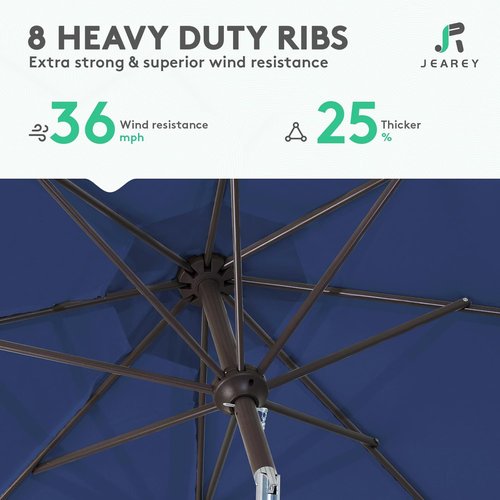 JEAREY 9FT Outdoor Patio Umbrella - Push Button Tilt & Crank | UV Protection, Waterproof - Dark Blue