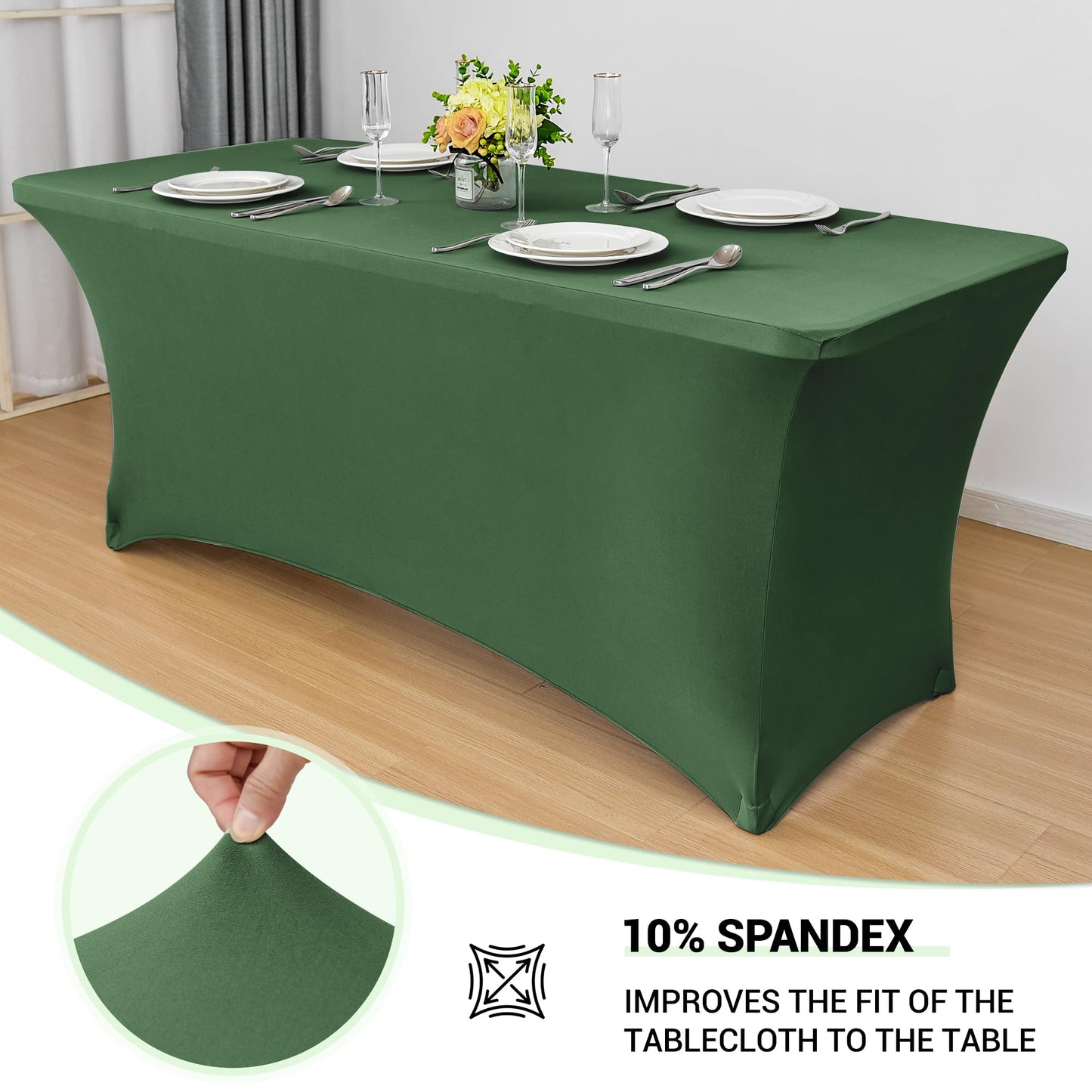 Obstal 8Ft Stretch Spandex Table Cover for Standard Folding Tables - 2 Pack Universal Rectangular Fitted Tablecloth for Party, Banquet, Events, Trade Show (Blackish Green, 96L x 30W x 30H Inches)