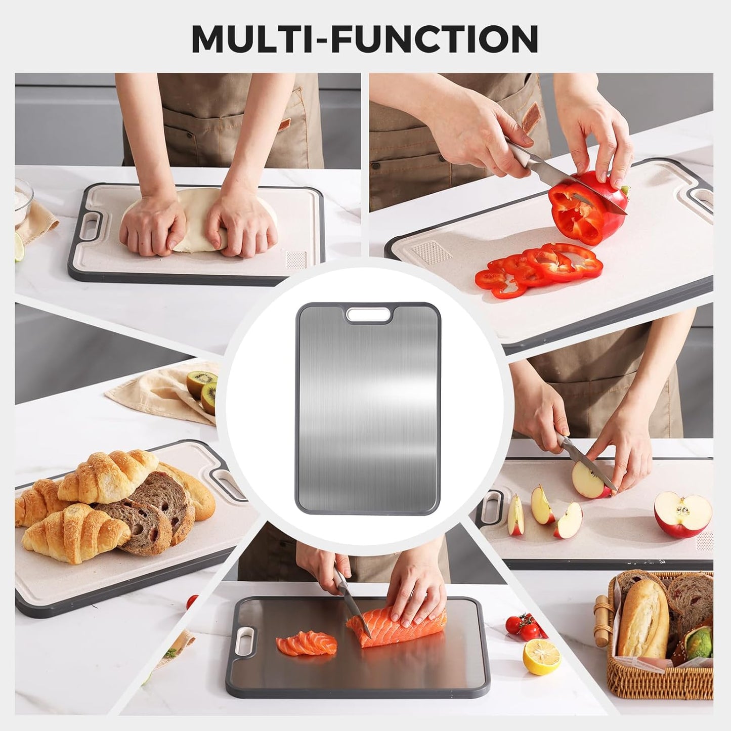 Skiennix Stainless Steel Cutting Board - Double-Sided Food Grade Design | Large 15" x 10" Non-Toxic Chopping Board