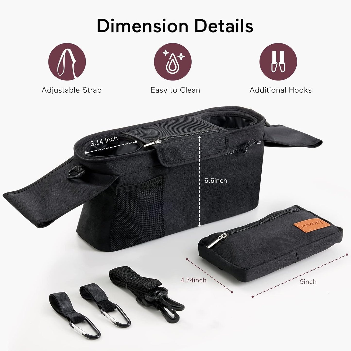 Momcozy Universal Stroller Organizer - Insulated Cup Holder & Detachable Phone Bag | Fits Most Strollers