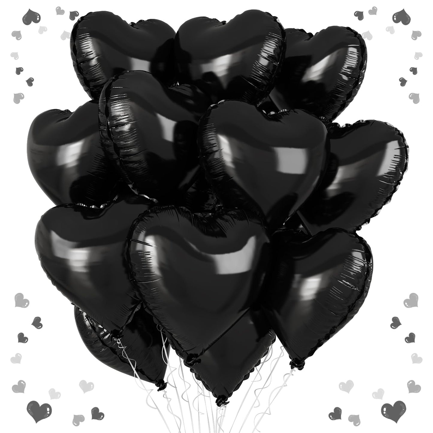 Black Heart Balloons, 18 Inch Black Heart Shape Balloon, 12PCS Large Helium Foil Romantic Balloons for Birthday Graduation Marriage Wedding Bridal Engagement Party Anniversary Decoration