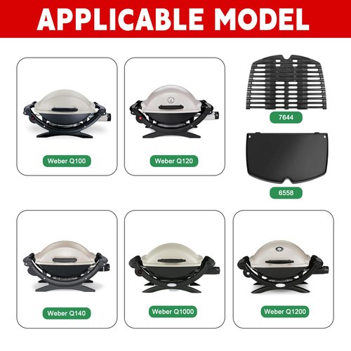 GGC 6558 Griddle for Weber Q100 Q120 Q1000 Q1200 Series Grills, Cast Iron Grill Parts for Weber Q100 Grills, 12.6" x 8.6" Cooking Griddle for Weber Baby Q