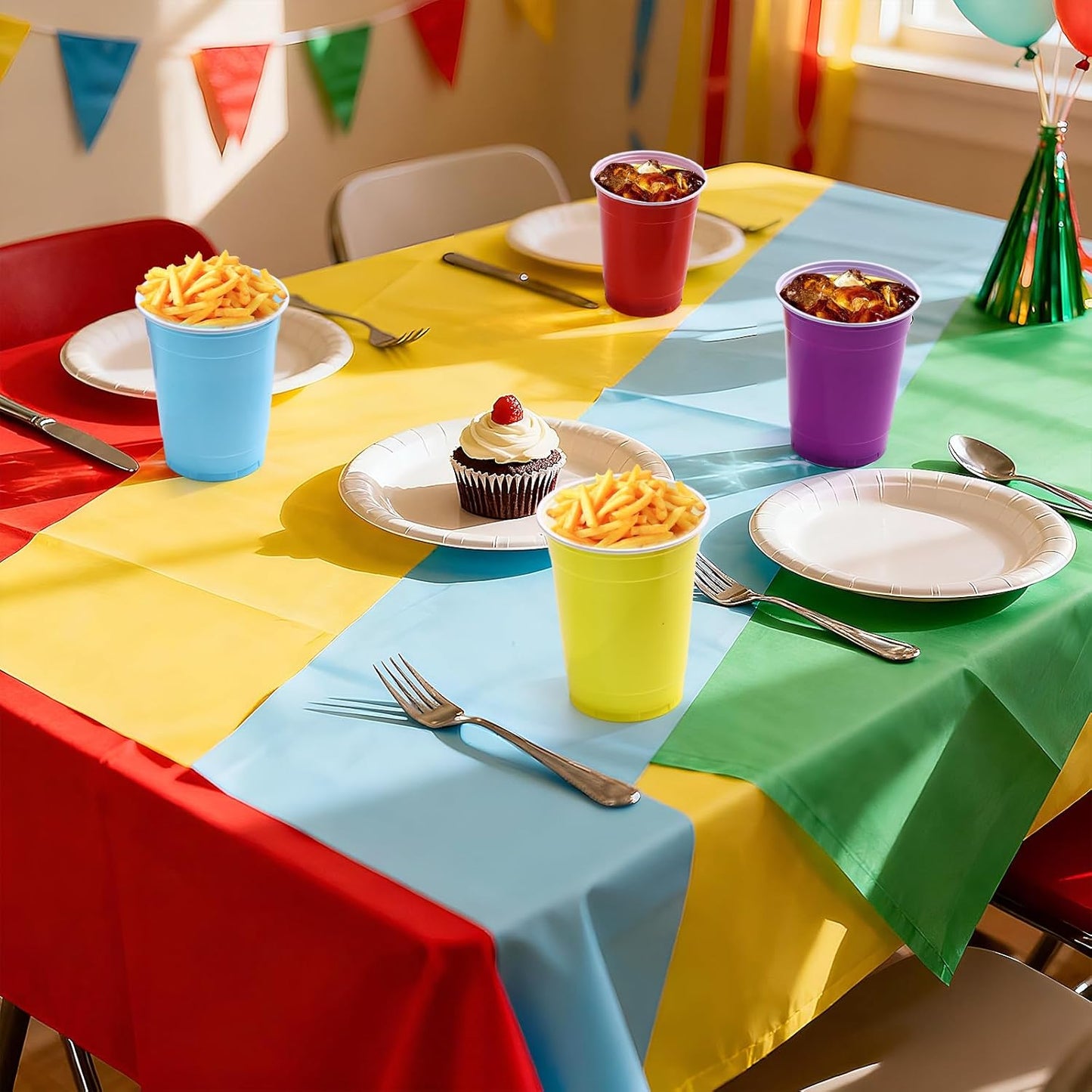Reallnaive 12 oz Rainbow Color Disposable Plastic Party Cups - 100 Pcs Durable & Lightweight for Events | Home Use