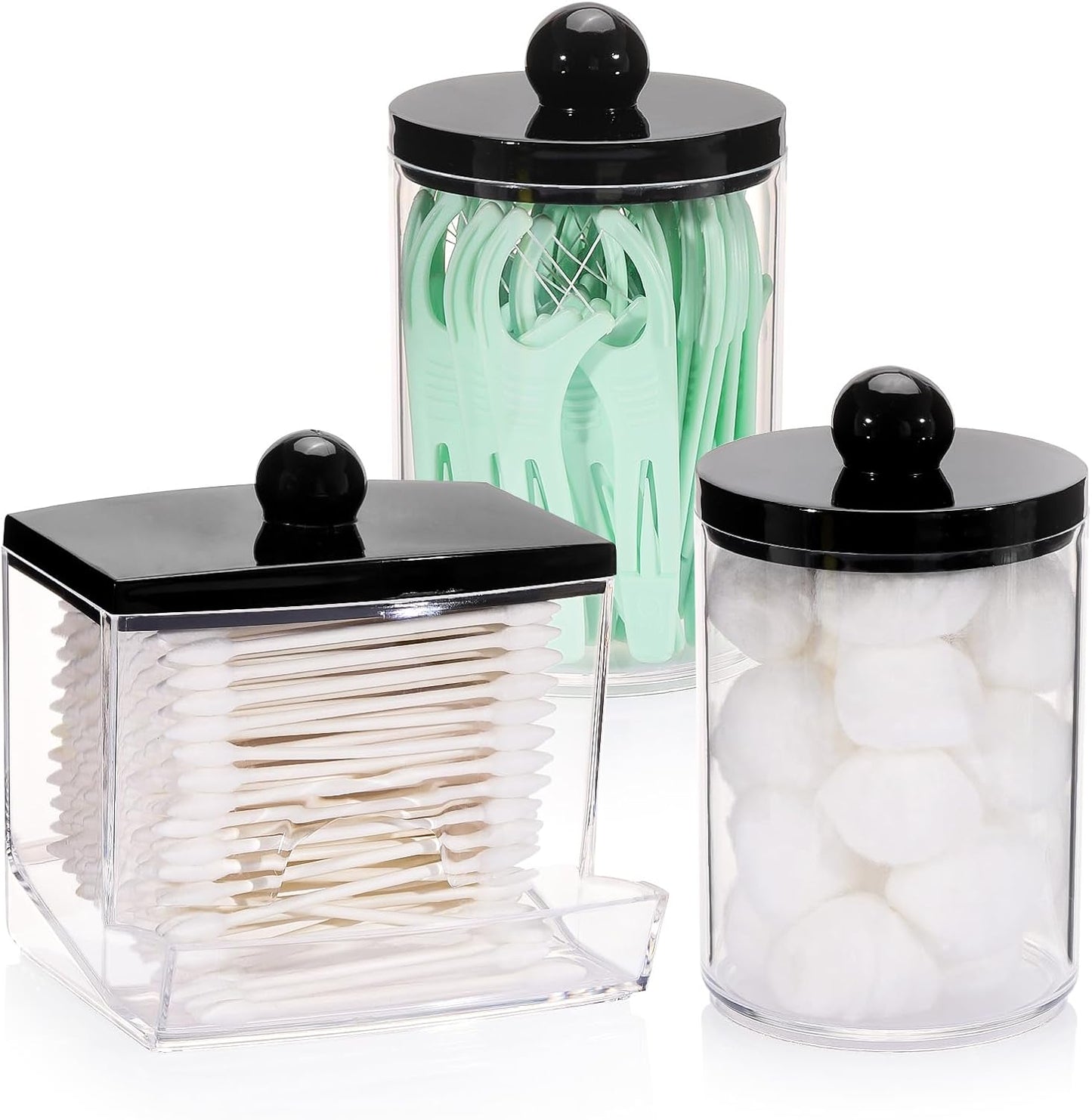 Tbestmax Cotton Ball Holder - 10oz Apothecary Jar Organizer for Bathroom | Stylish Black Lid