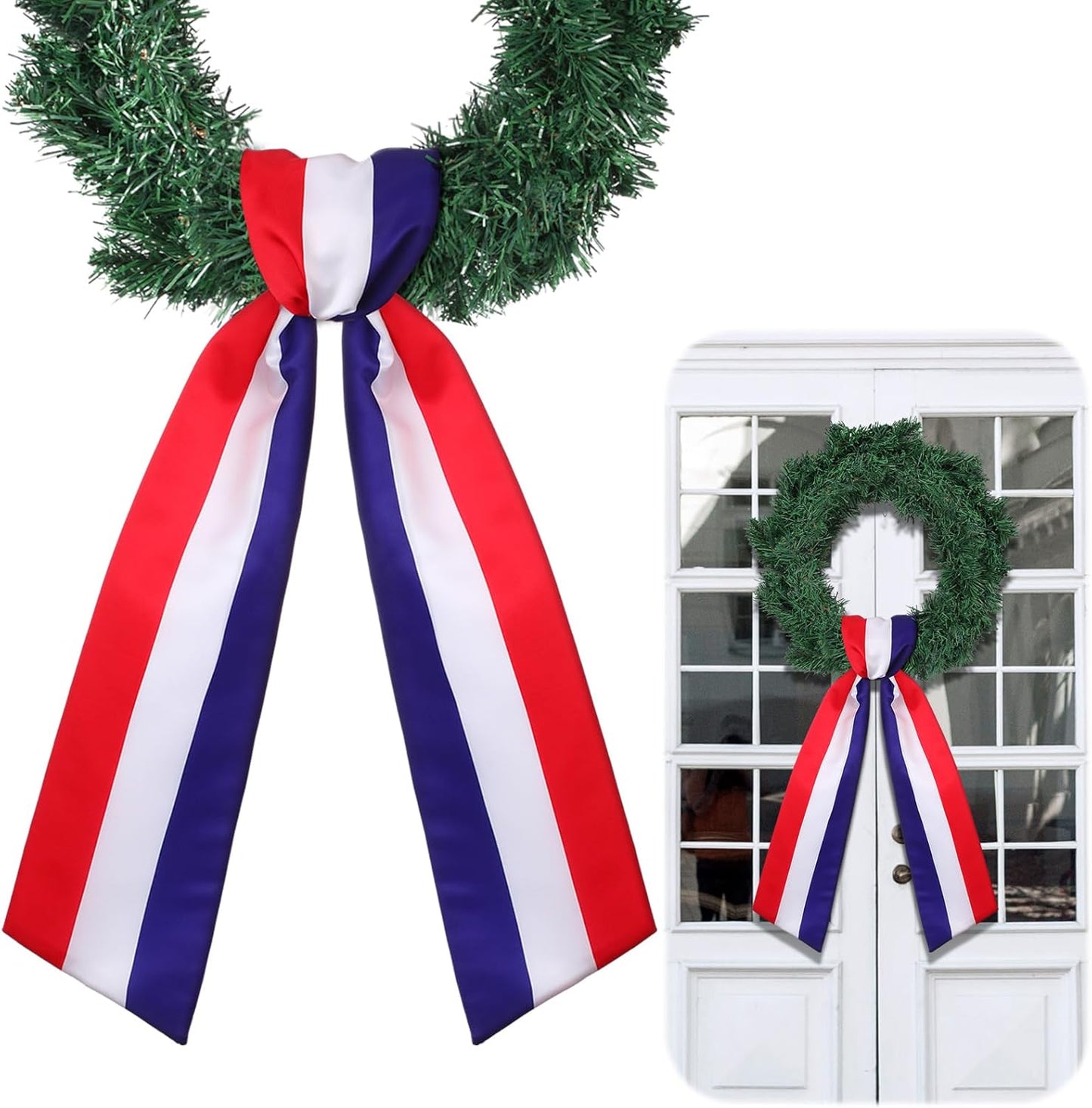 Regine Switzerland Wreath Sash - Embroidered Monogram Ribbon for Indoor/Outdoor Decor | Red, White, Blue