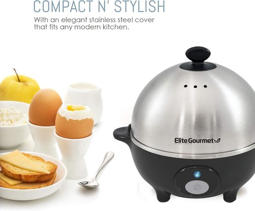 Elite Gourmet EGC-508 Rapid Egg Cooker - Cook 7 Easy-To-Peel Eggs | Auto Shut-Off & Recipe Booklet