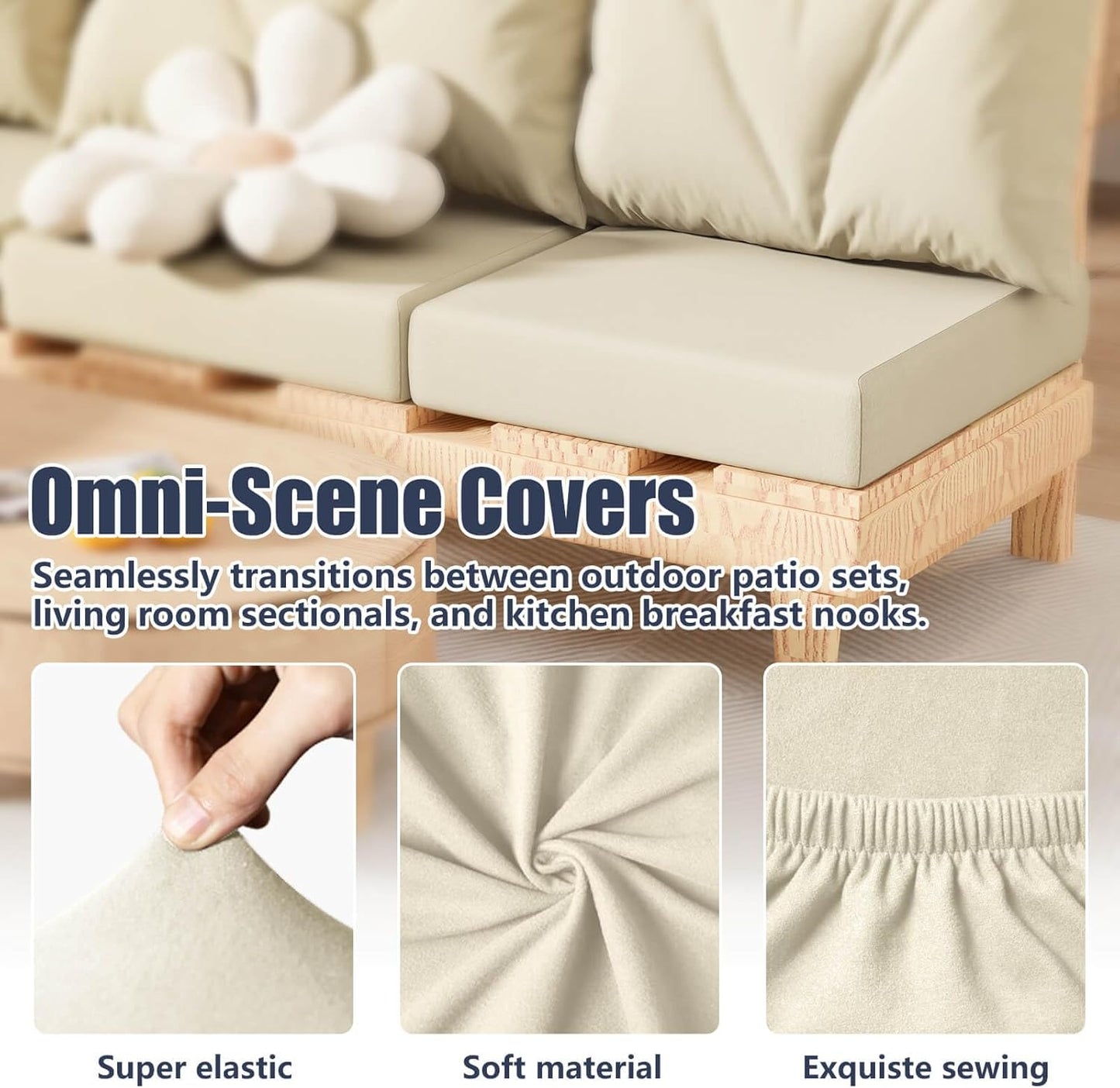 Skiennix 8Pcs Stretch Patio Cushion Covers - Washable Outdoor Sofa Slipcovers for Furniture Protection