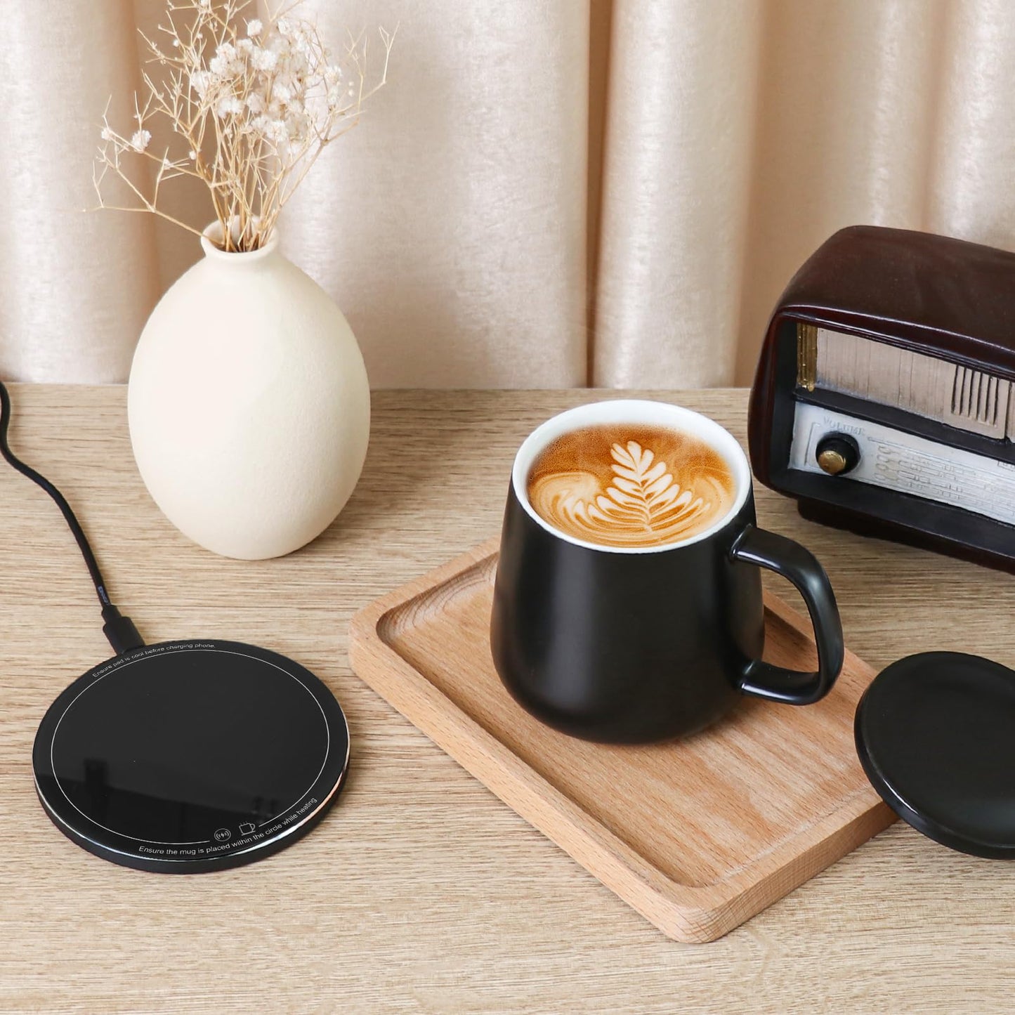 APEKX Warm Cup Coffee Mug Warmer Set - Smart Stable Constant Temperature 131°F, 15W Wireless Charging, 12.8 oz Capacity - Supports USB-C Interface, Automatic Power On/Off Function (4 H). (Tangerine)