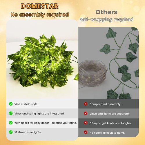 DomeStar 300 LED Fairy Lights with Vines - Remote-Controlled Curtain String Lights for Indoor/Outdoor Decor
