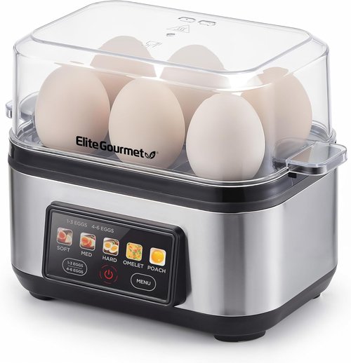 Elite Gourmet Digital Egg Cooker - 6 Egg Capacity, One-Touch Operation & Auto Shut-Off | Stainless Steel Design