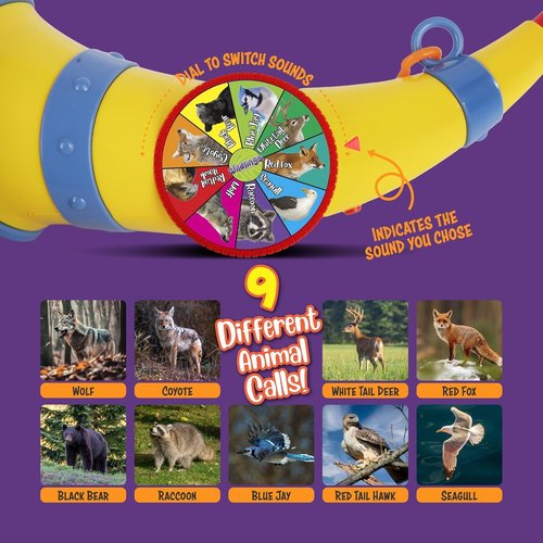 Animal Caller for Kids – Outdoor Toy for Boys Ages 3 4 5 6 7 – Birthday Gift with 9 Real Animal Sounds – Nature Fun with Batteries Included