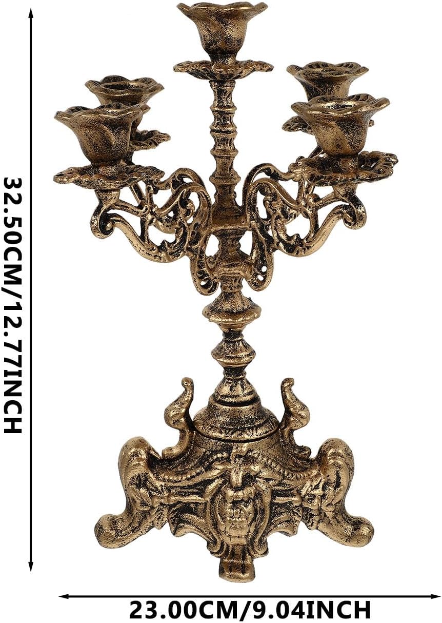 Skiennix Metal Candle Holder - 5 Arms Candelabra for Christmas & Wedding Centerpieces | 12 Inch