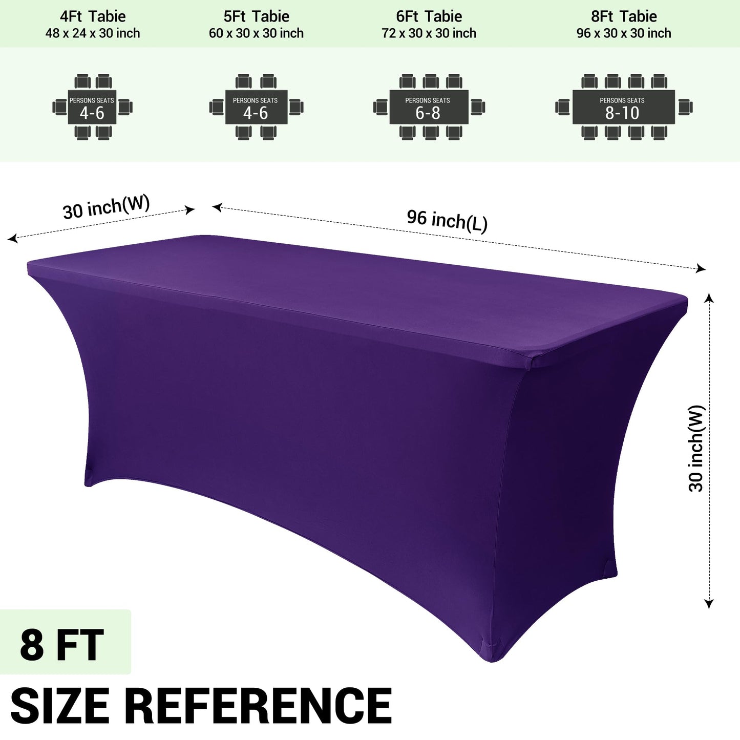 Obstal 8Ft Stretch Spandex Table Cover for Standard Folding Tables - 2 Pack Universal Rectangular Fitted Tablecloth for Party, Banquet, Events, Trade Show (Dark Purple, 96L x 30W x 30H Inches)