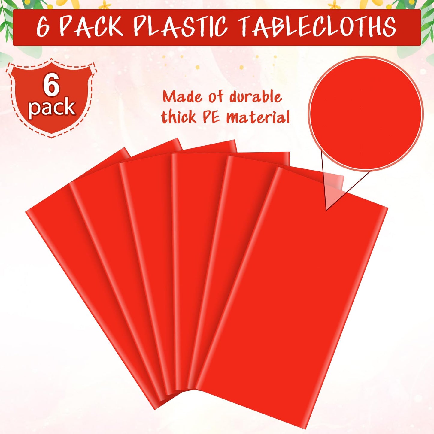 YIDAKO 6Pcs Red Rectangle Tablecloths,Disposable Plastic Tablecloth,Waterproof Red Table Cover for Graduation Birthdays Weddings Anniversary Party Decorations,54 x 108 Inch
