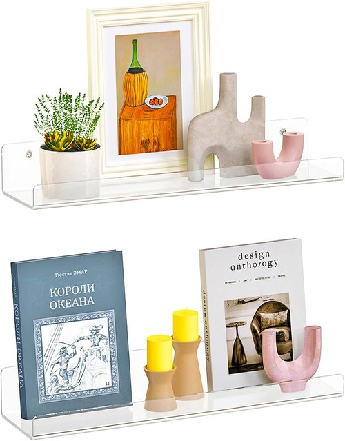 Dooiclear Floating Wall Shelves - 15" Clear Acrylic Book Display Shelf | Versatile Organizer for Any Room