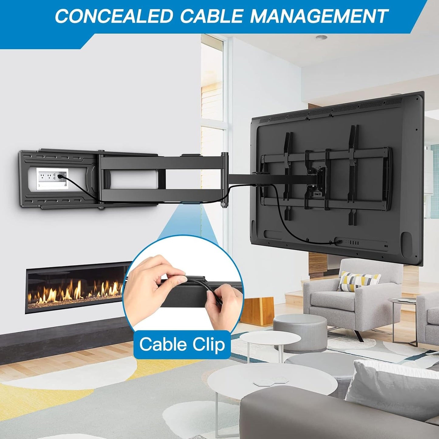 Perlesmith Long Arm TV Wall Mount - Full Motion Design for 42-90 Inch TVs | 42.72 Inch Extension, Max VESA 800x400mm, 150 lbs Capacity
